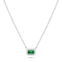 Sterling Silver 925 Necklace Rhodium Plated Embedded With Emerald Zircon And White Zircon