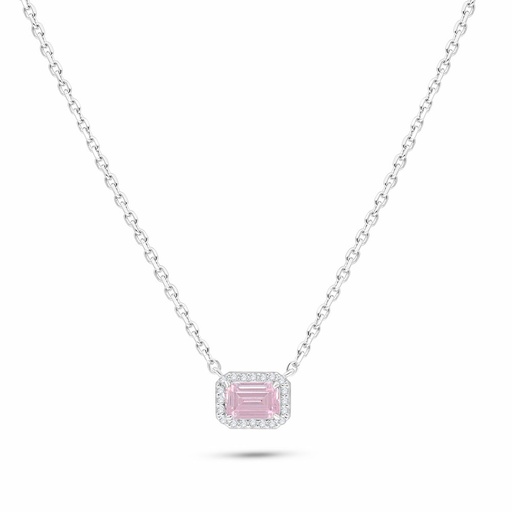 [NCL01PIK00WCZB583] Sterling Silver 925 Necklace Rhodium Plated Embedded With pink Zircon And White Zircon