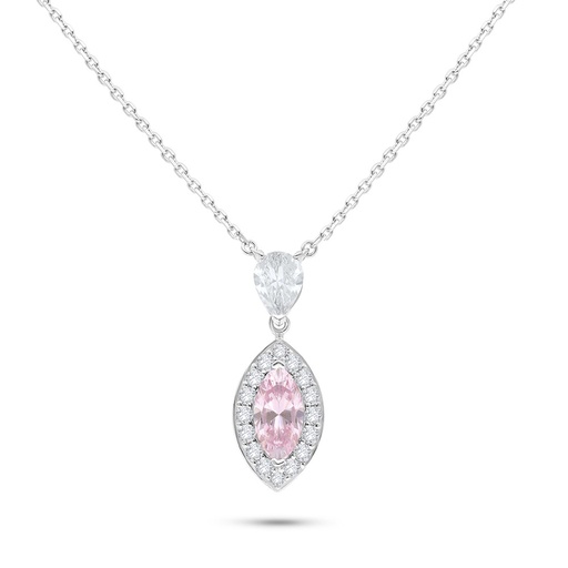 [NCL01PIK00WCZB586] Sterling Silver 925 Necklace Rhodium Plated Embedded With pink Zircon And White Zircon