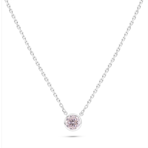 [NCL01PIK00WCZB587] Sterling Silver 925 Necklace Rhodium Plated Embedded With pink Zircon And White Zircon