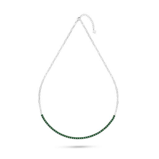 [NCL01EMR00WCZB590] Sterling Silver 925 Necklace Rhodium Plated Embedded With Emerald Zircon And White Zircon