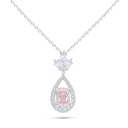 Sterling Silver 925 Necklace Rhodium Plated Embedded With pink Zircon And White Zircon