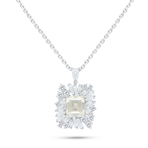 [NCL01CIT00WCZB601] Sterling Silver 925 Necklace Rhodium Plated Embedded With Yellow Diamond And White Zircon