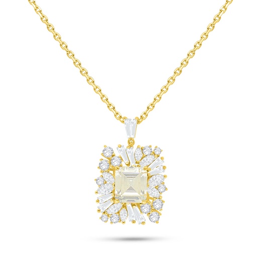 [NCL02CIT00WCZB601] Sterling Silver 925 Necklace Golden Plated Embedded With Yellow Diamond And White Zircon