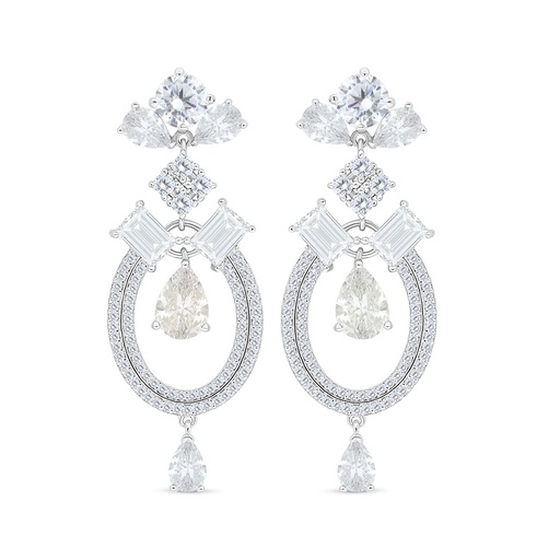 [EAR01CIT00WCZC476] Sterling Silver 925 Earring Rhodium Plated Embedded With Yellow Diamond And White Zircon