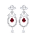 Sterling Silver 925 Earring Rhodium Plated Embedded With Ruby Corundum And White Zircon