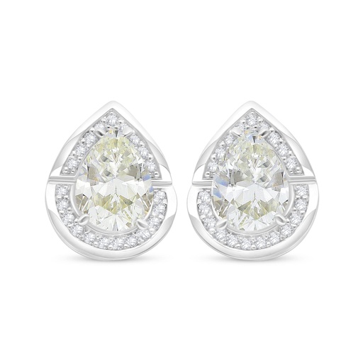 [EAR01CIT00WCZC478] Sterling Silver 925 Earring Rhodium Plated Embedded With Yellow Diamond And White Zircon