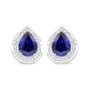 Sterling Silver 925 Earring Rhodium Plated Embedded With Sapphire Corundum And White Zircon