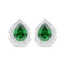 Sterling Silver 925 Earring Rhodium Plated Embedded With Emerald Zircon And White Zircon