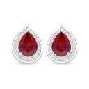 Sterling Silver 925 Earring Rhodium Plated Embedded With Ruby Corundum And White Zircon