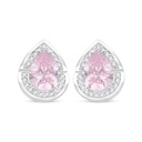 Sterling Silver 925 Earring Rhodium Plated Embedded With pink Zircon And White Zircon