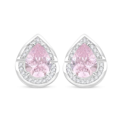 [EAR01PIK00WCZC478] Sterling Silver 925 Earring Rhodium Plated Embedded With pink Zircon And White Zircon