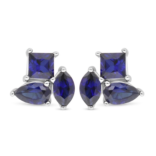 [EAR01SAP00000C480] Sterling Silver 925 Earring Rhodium Plated Embedded With Sapphire Corundum And White Zircon