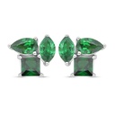 Sterling Silver 925 Earring Rhodium Plated Embedded With Emerald Zircon And White Zircon