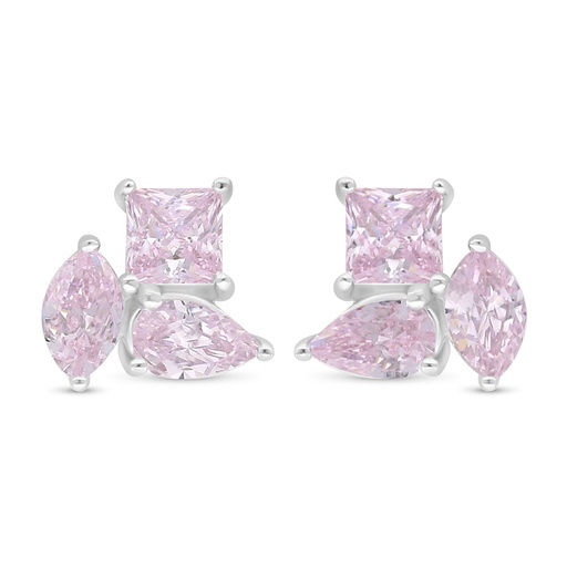 [EAR01PIK00000C480] Sterling Silver 925 Earring Rhodium Plated Embedded With pink Zircon And White Zircon