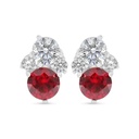 Sterling Silver 925 Earring Rhodium Plated Embedded With Ruby Corundum And White Zircon