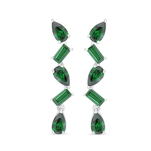 [EAR01EMR00000C484] Sterling Silver 925 Earring Rhodium Plated Embedded With Emerald Zircon 