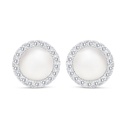 Sterling Silver 925 Earring Rhodium Plated Embedded With White Shell Pearl And White CZ