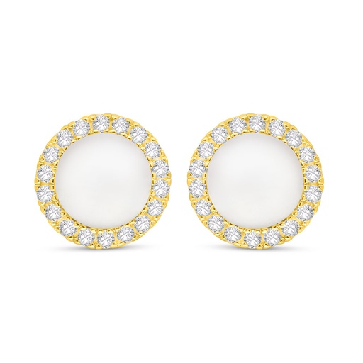 [EAR02PRL00WCZC486] Sterling Silver 925 Earring Golden Plated Embedded With White Shell Pearl And White CZ