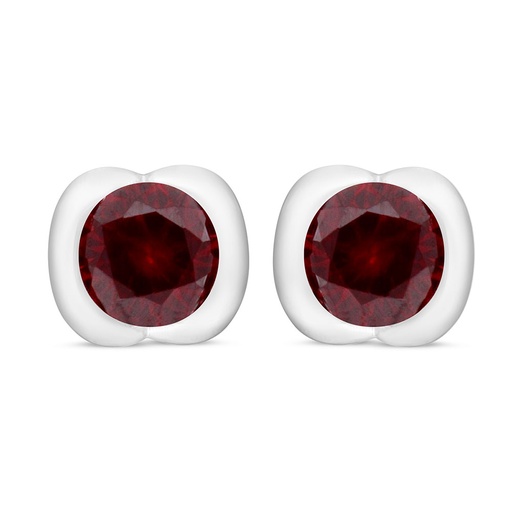 [EAR01RUB00000C487] Sterling Silver 925 Earring Rhodium Plated Embedded With Ruby Corundum 