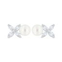 Sterling Silver 925 Earring Rhodium Plated Embedded With White Shell Pearl And White Zircon