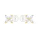 Sterling Silver 925 Earring Golden Plated Embedded With White Shell Pearl And White Zircon