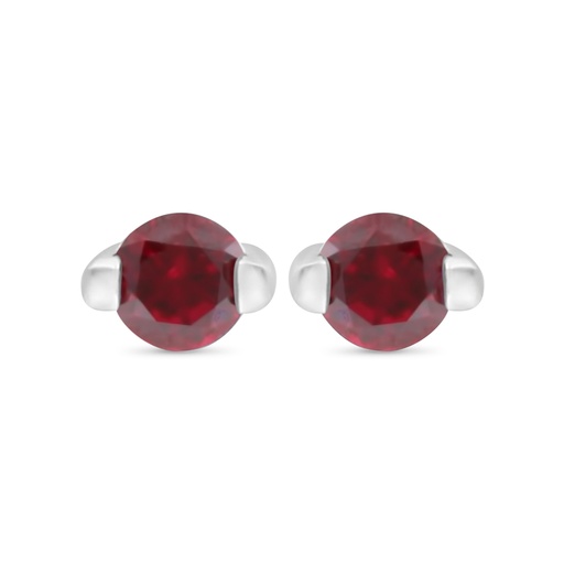 [EAR01RUB00000C491] Sterling Silver 925 Earring Rhodium Plated Embedded With Ruby Corundum 