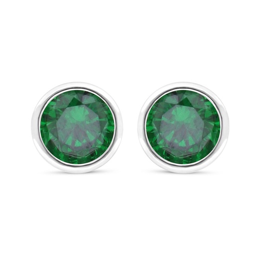 [EAR01EMR00000C492] Sterling Silver 925 Earring Rhodium Plated Embedded With Emerald Zircon 