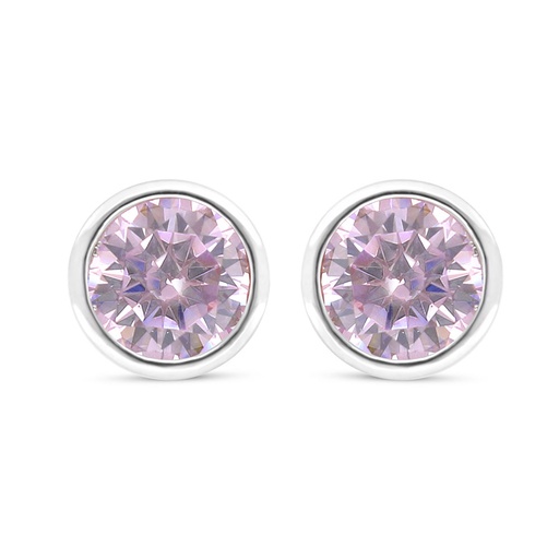 [EAR01PIK00000C493] Sterling Silver 925 Earring Rhodium Plated Embedded With pink Zircon 