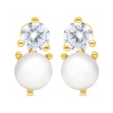 Sterling Silver 925 Earring Golden Plated Embedded With White Shell Pearl And White Zircon