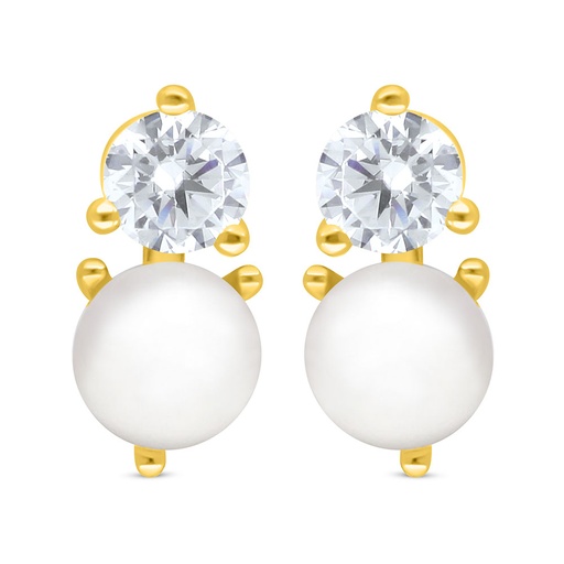 [EAR02PRL00WCZC494] Sterling Silver 925 Earring Golden Plated Embedded With White Shell Pearl And White Zircon