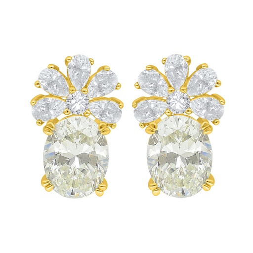 [EAR02CIT00WCZC495] Sterling Silver 925 Earring Golden Plated Embedded With Yellow Diamond And White Zircon