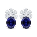 Sterling Silver 925 Earring Rhodium Plated Embedded With Sapphire Corundum And White Zircon