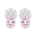 Sterling Silver 925 Earring Rhodium Plated Embedded With pink Zircon And White Zircon