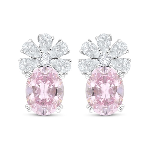 [EAR01PIK00WCZC495] Sterling Silver 925 Earring Rhodium Plated Embedded With pink Zircon And White Zircon