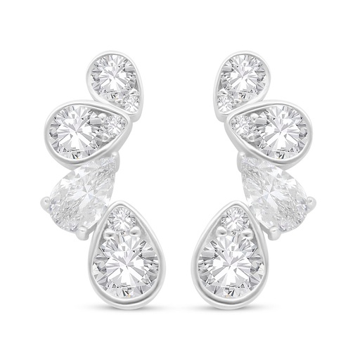 [EAR01WCZ00000C496] Sterling Silver 925 Earring Rhodium Plated Embedded With White Zircon