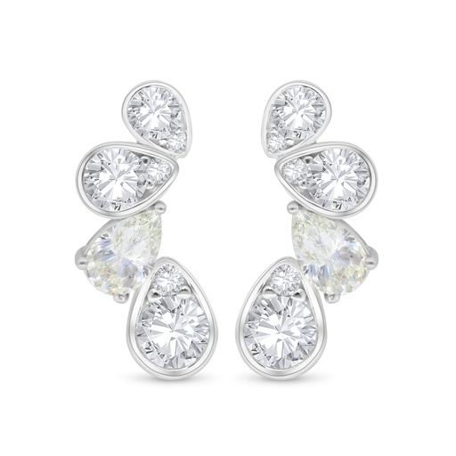 [EAR01CIT00WCZC496] Sterling Silver 925 Earring Rhodium Plated Embedded With Yellow Diamond And White Zircon