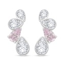 Sterling Silver 925 Earring Rhodium Plated Embedded With pink Zircon And White Zircon