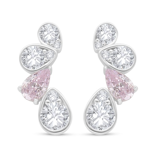 [EAR01PIK00WCZC496] Sterling Silver 925 Earring Rhodium Plated Embedded With pink Zircon And White Zircon