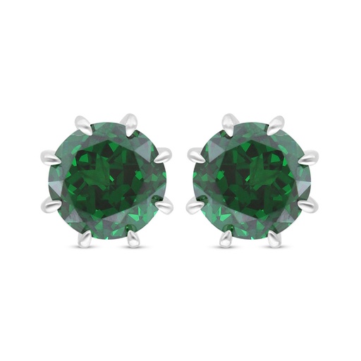 [EAR01EMR00000C499] Sterling Silver 925 Earring Rhodium Plated Embedded With Emerald Zircon 