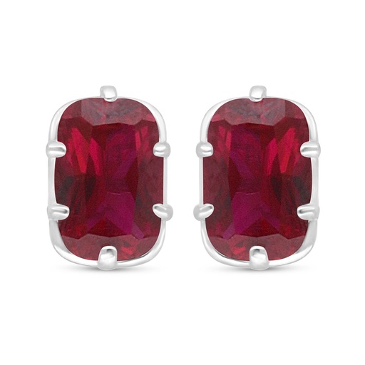 [EAR01RUB00000C500] Sterling Silver 925 Earring Rhodium Plated Embedded With Ruby Corundum 