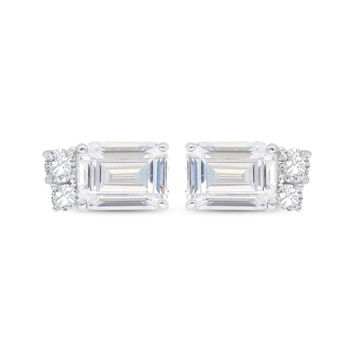 [EAR01WCZ00000C501] Sterling Silver 925 Earring Rhodium Plated Embedded With White Zircon