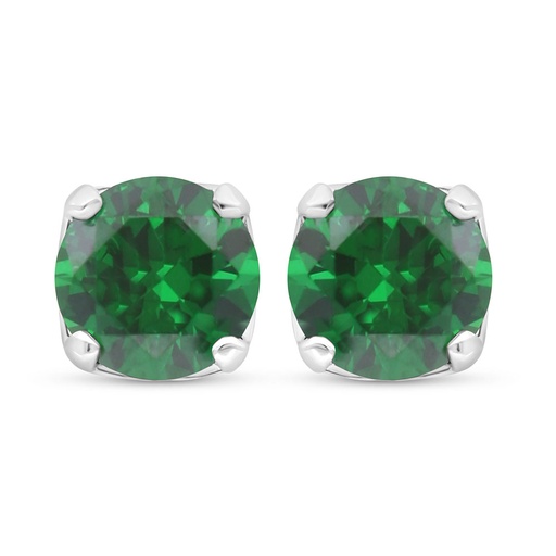 [EAR01EMR00000C502] Sterling Silver 925 Earring Rhodium Plated Embedded With Emerald Zircon 