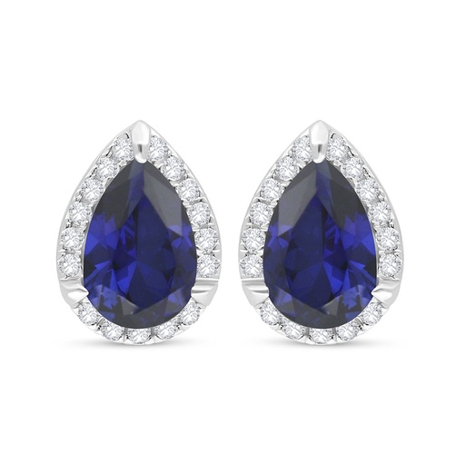 [EAR01SAP00WCZC504] Sterling Silver 925 Earring Rhodium Plated Embedded With Sapphire Corundum And White Zircon