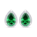 Sterling Silver 925 Earring Rhodium Plated Embedded With Emerald Zircon And White Zircon