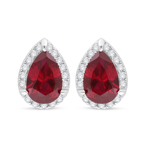 [EAR01RUB00WCZC504] Sterling Silver 925 Earring Rhodium Plated Embedded With Ruby Corundum And White Zircon