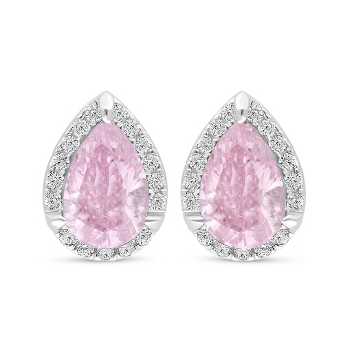 [EAR01PIK00WCZC504] Sterling Silver 925 Earring Rhodium Plated Embedded With pink Zircon And White Zircon