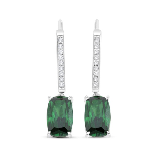 [EAR01EMR00WCZC506] Sterling Silver 925 Earring Rhodium Plated Embedded With Emerald Zircon And White Zircon