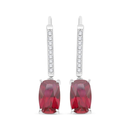 [EAR01RUB00WCZC506] Sterling Silver 925 Earring Rhodium Plated Embedded With Ruby Corundum And White Zircon