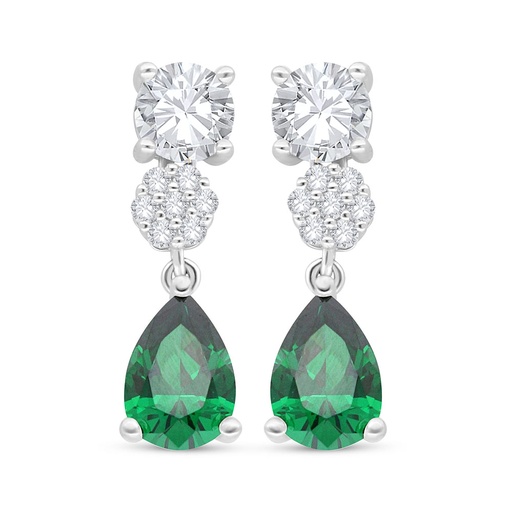 [EAR01EMR00WCZC508] Sterling Silver 925 Earring Rhodium Plated Embedded With Emerald Zircon And White Zircon